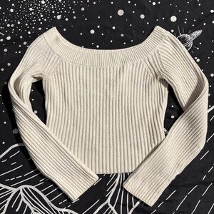 H&M Off-Shoulder Ribbed Sweater in Cream